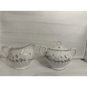 Style House PICARDY Creamer & Sugar Bowl Black w‎ Pink & Yellow Roses Fine China